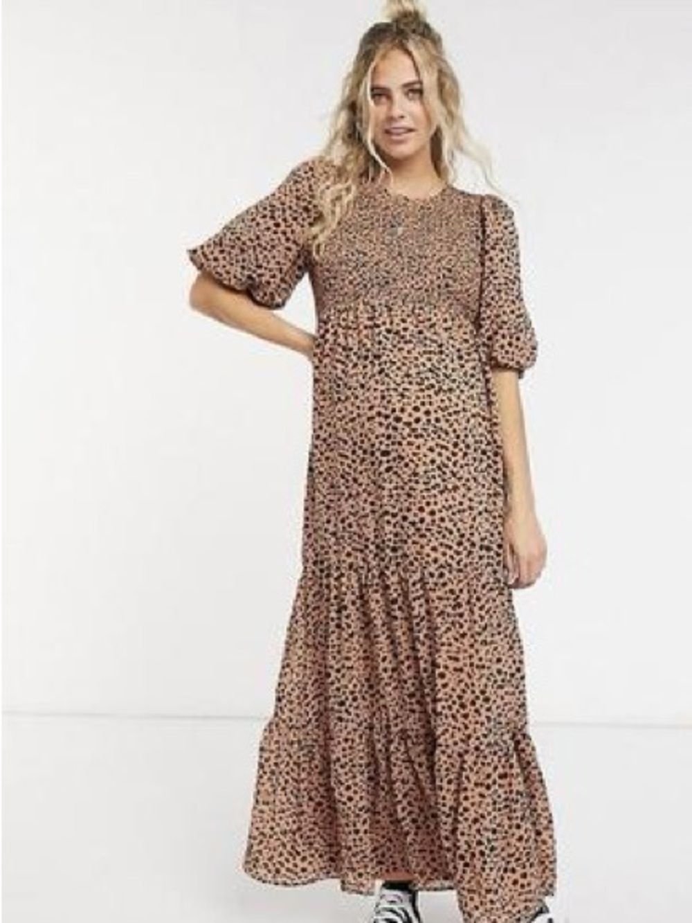 ASOS Design Maternity Cheetah Print
Tiered Maxi Dress with Smocking size 10